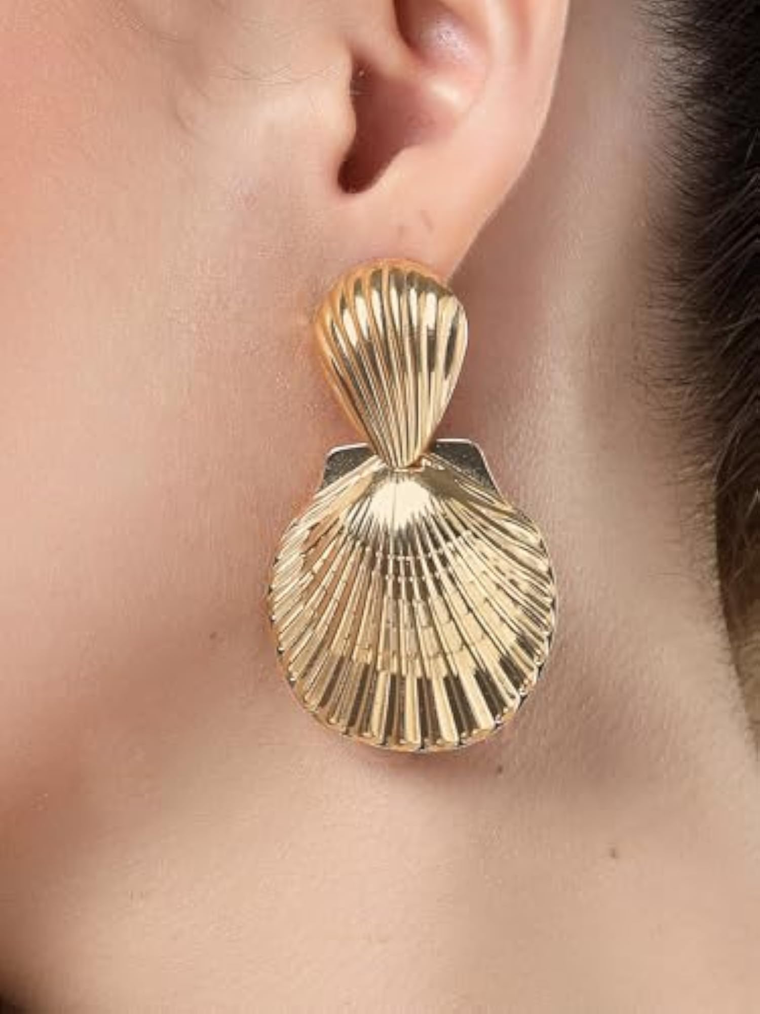 Plated Sea Shell Contemporary Dangler Earrings, Beach Vibes